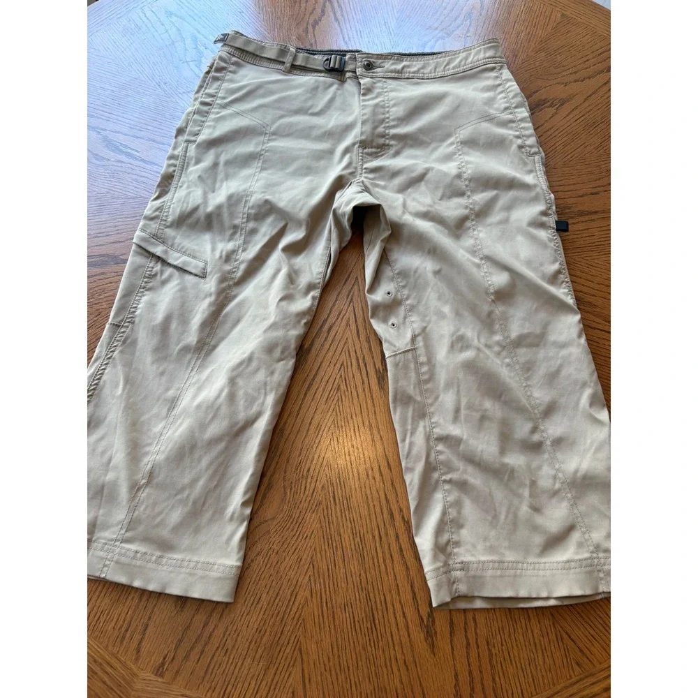 Prana Halle Crop Pants Womens Medium Tan Hiking Capri‎ Cargo Belted Outdoor